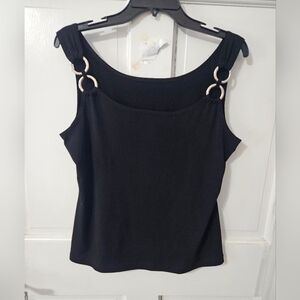 White House Black Market Large Black Tank with Silver Ring Details